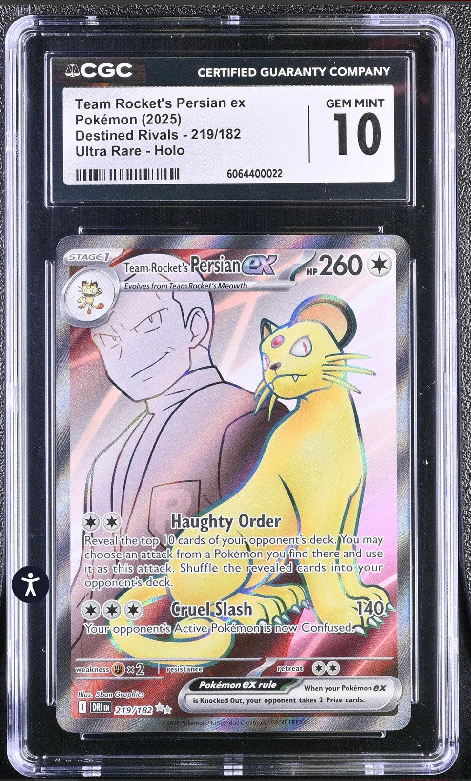 ‼️Team Rocket's Persian ex 219/182: Destined Rivals Holo GRADE 10! SHIPS FAST💨