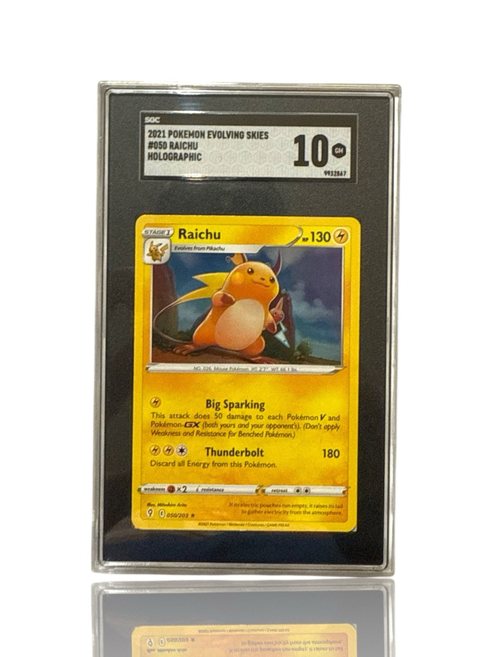 ‼️Pokemon Raichu 050/203: Evolving Skies Holo GRADE 10! FAST SHIP~SHOOT OFFER💨