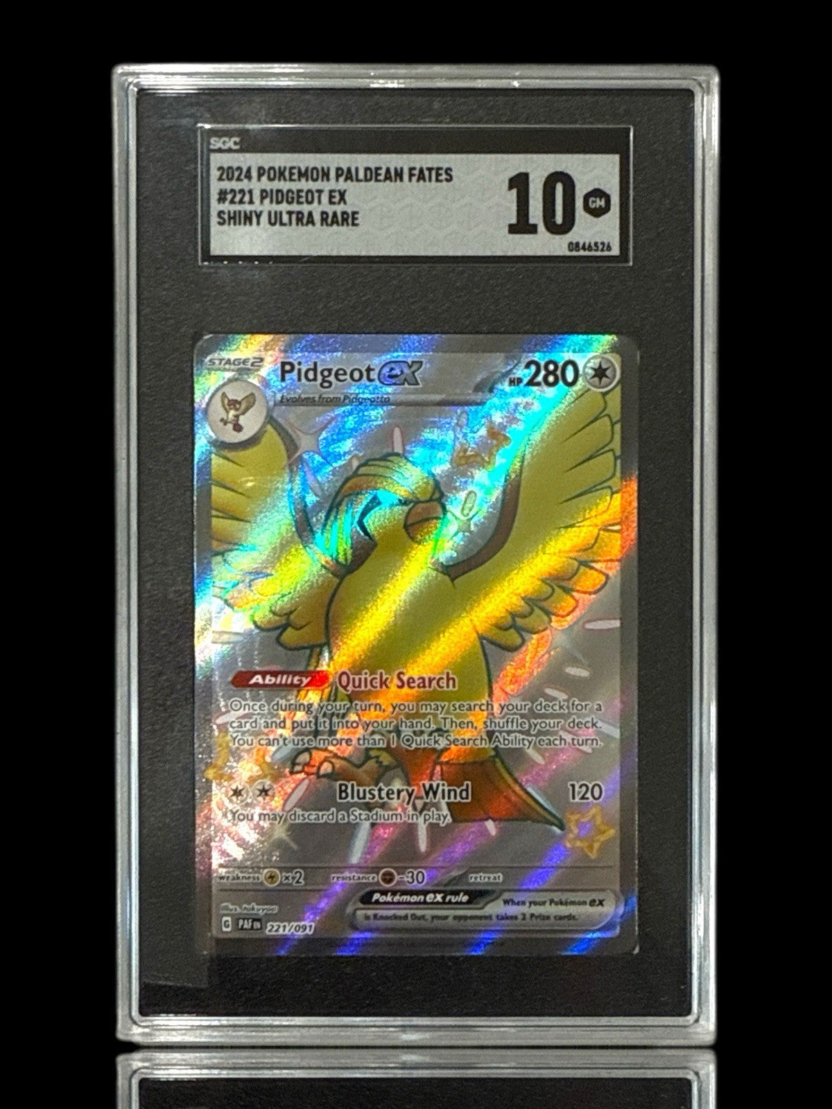 ‼️Pidgeot ex 221/091: Paldean Fates SHINY GRADE 10! FAST SHIP~SHOOT OFFER!💨