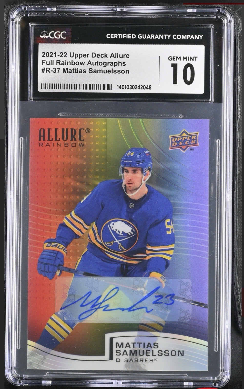 ‼️2021-22 UD Allure~Rainbow Mattias Samuelsson #R-37~GRADE 10~AUTO 10💨POP 1!