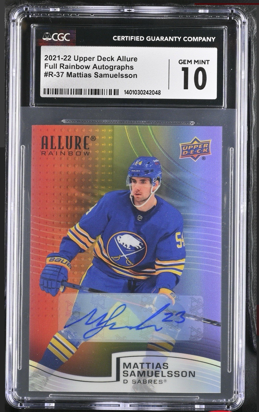 ‼️2021-22 UD Allure~Rainbow Mattias Samuelsson #R-37~GRADE 10~AUTO 10💨POP 1!