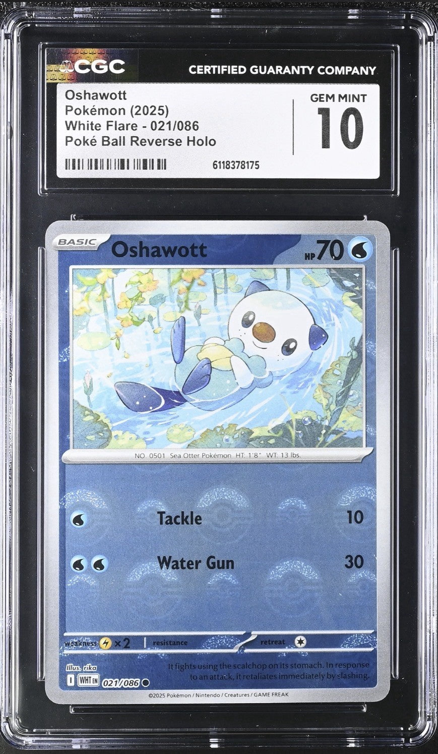 💦 Oshawott PokeBall 021/086 White Flare Holo GRADE 10 LOW TOP POP~SHOOT OFFER💨