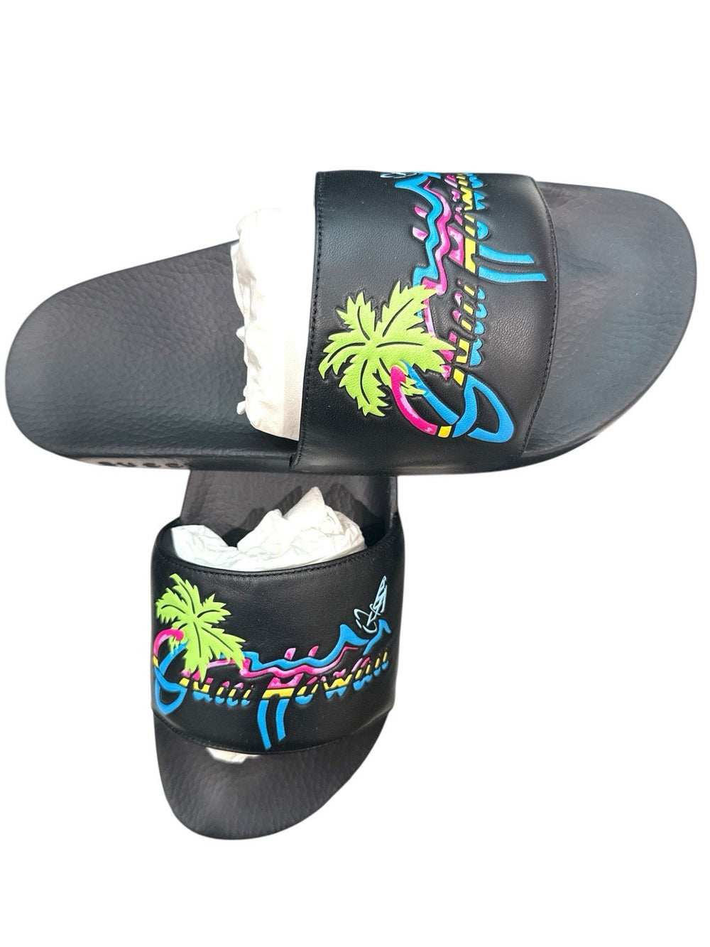 ‼️Gucci Men's Black Leather Top Rubber Sole Hawaii Logo Sandal SIZE 11~FAST SHIP
