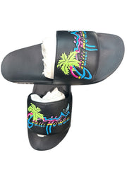 ‼️Gucci Men's Black Leather Top Rubber Sole Hawaii Logo Sandal SIZE 11~FAST SHIP