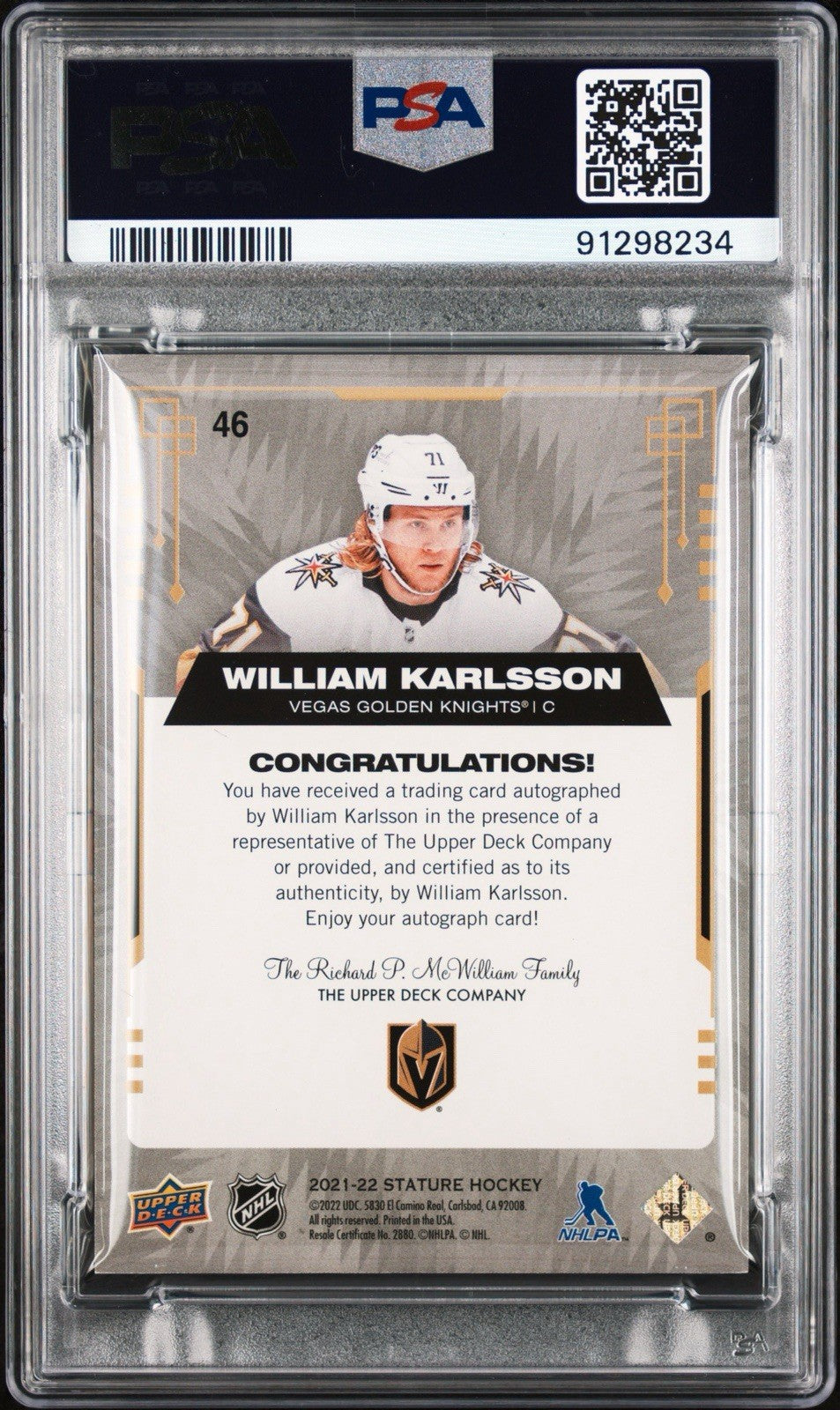 ‼️UD STATURE WILLIAM KARLSSON PHOTO VARIANT~AUTO GREEN PSA 9 #46~SHOOT OFFER!💨