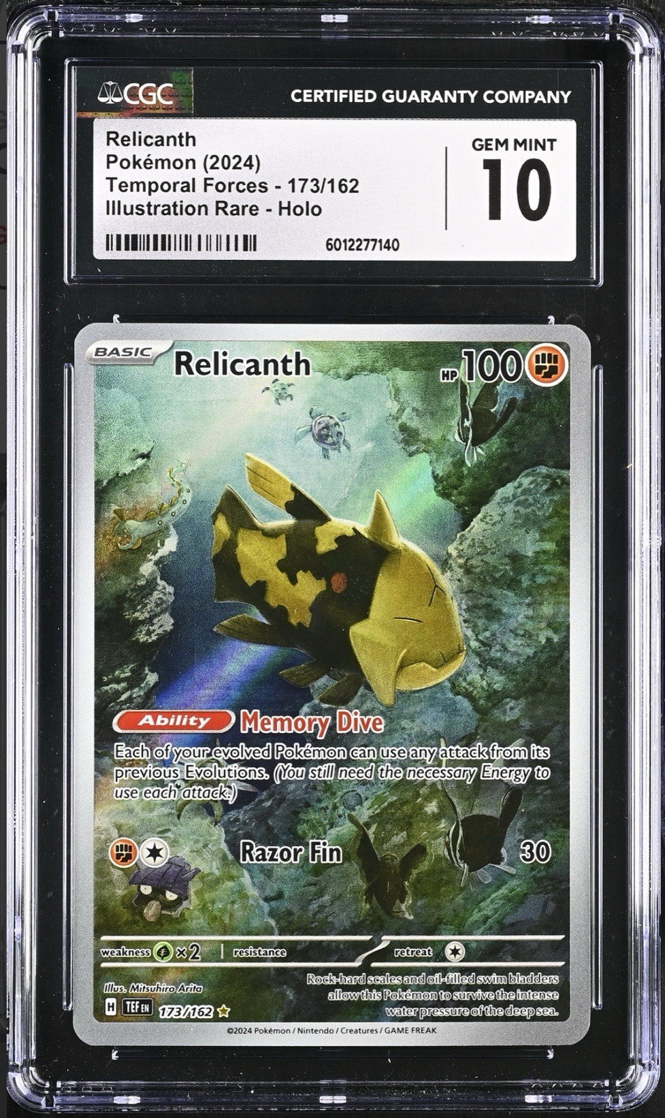 ‼️Pokemon Relicanth 173/162: Temporal Forces Holo GRADE 10! SHOOT OFFER!💨