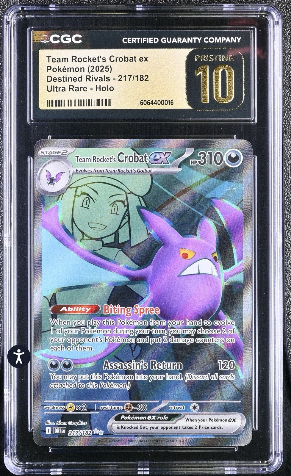 ‼️Team Rocket's Crobat ex 217/182 Destined Rivals Holo GRADE 10 PRISTINE!💨