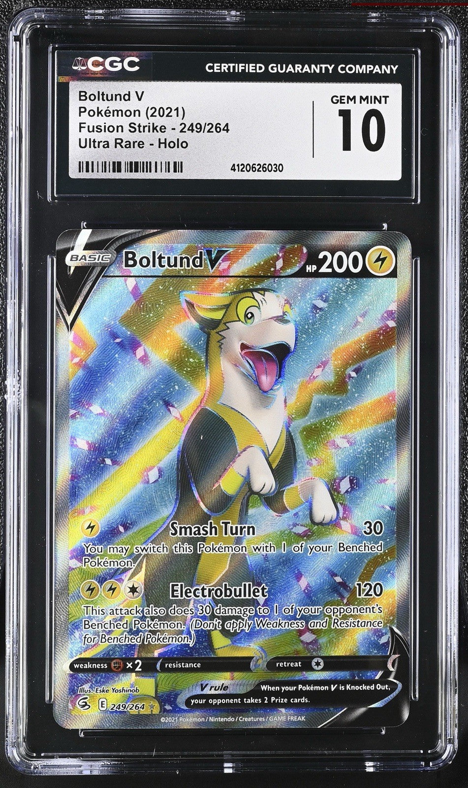 ‼️Boltund V (Full Art) 249/264 Swsh08: Fusion Strike Holo GRADE 10! FAST SHIP!💨