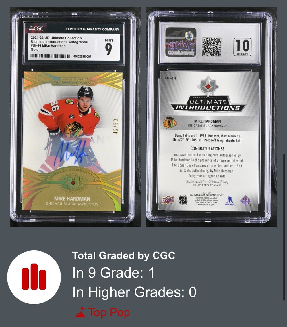 ‼️2021-22 UD Ultimate Collection Introductions Mike Hardman CGC 9~AUTO 10~POP 1