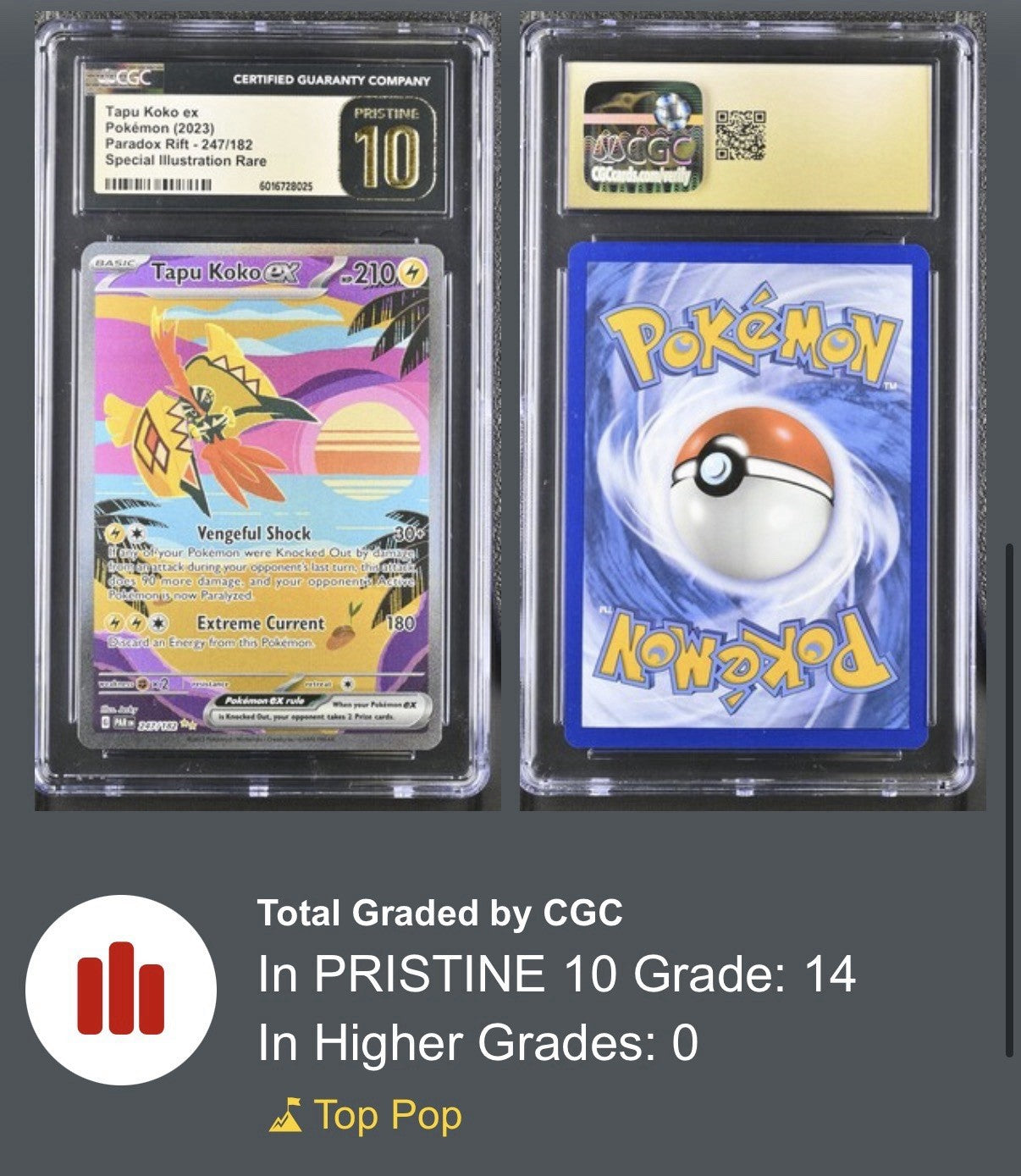 ‼️Tapu Koko ex 247 Paradox Rift GRADE 10 PRISTINE GOLD LABEL TOP POP 14💨