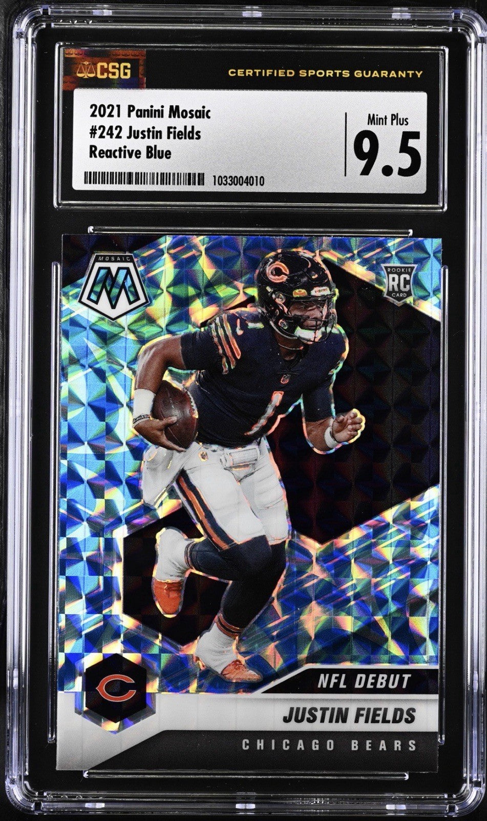 ‼️2021 Panini Mosaic - NFL Debut Justin Fields #242 Reactive Blue Mosaic Prizm💨