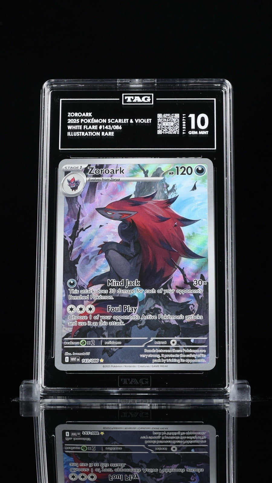 ‼️ZOROARK 2025 POKÉMON WHITE FLARE #143/086 ILLUSTRATION RARE TAG GRADE 10!💨