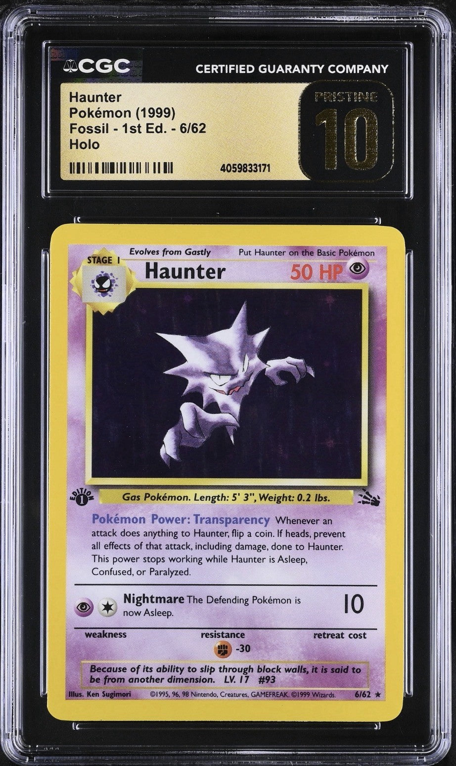 ⚠️Haunter #6 Pokemon Fossil Holo 1st Edition~PRISTINE 10 GOLD LABEL TOP POP 11😈