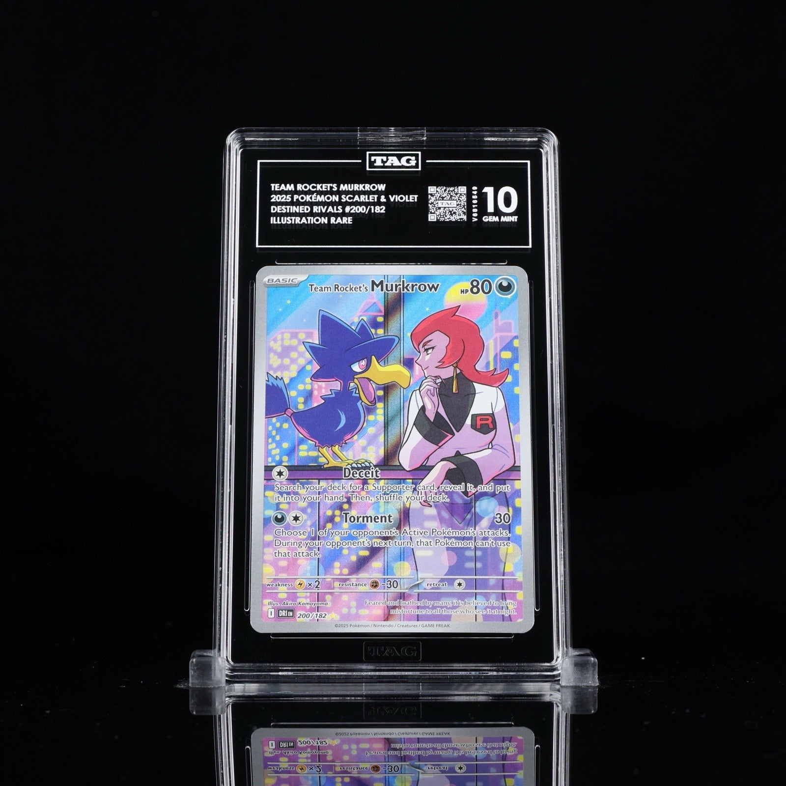 ‼️Team Rocket's Murkrow 200/182: Destined Rivals Holo TAG GRADE 10! FAST SHIP!💨