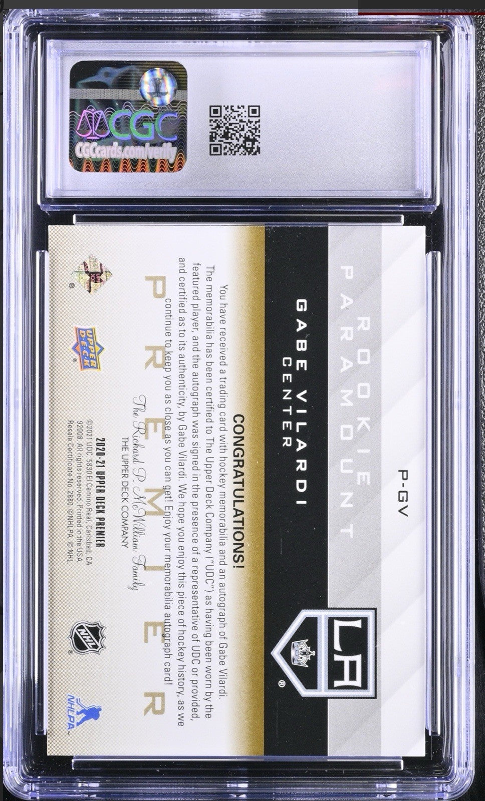 ‼️2022-23 UD Premier Update AUTO #P-GV Gabe Vilardi GRADE 8~POP 1~SHOOT OFFER💨