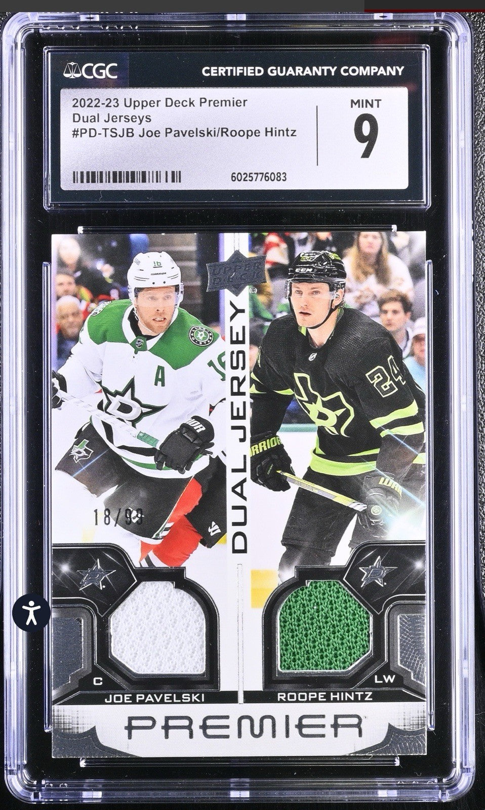‼️2022-23 UD Premier Dual Jerseys #PD-TSJB Joe Pavelski/Roope Hintz GRADED💨