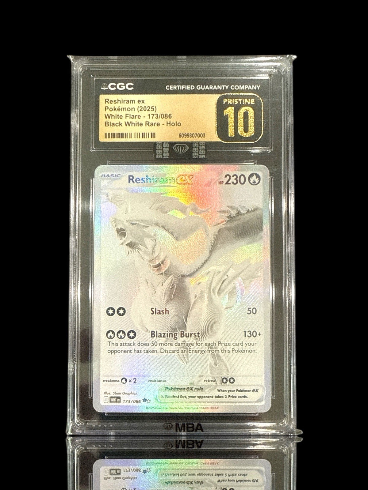 ‼️Pokemon Reshiram ex #173 GRADE 10 PRISTINE GOLD LABEL BLACK DIAMOND MBA!💎