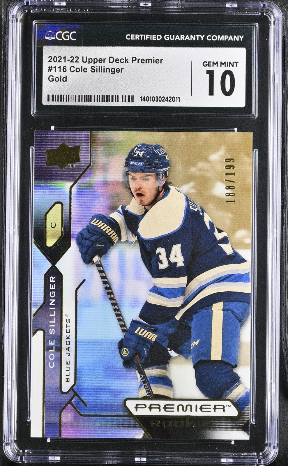 ‼️2021-22 UD Premier Rookies Cole Sillinger #116 Gold /199~POP 1~GRADE 10💨