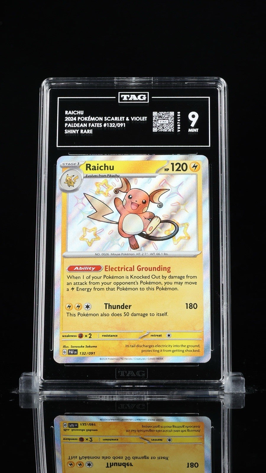 ‼️RAICHU 2024 POKÉMON SCARLET & VIOLET PALDEAN FATES #132/091~ TAG GRADE 9!💨