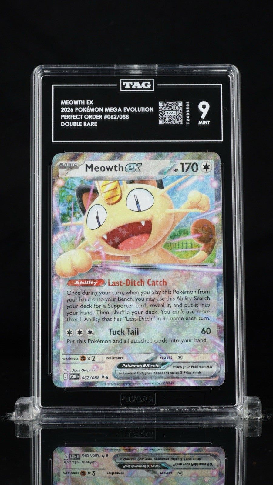 💛 Meowth ex 062/088 Perfect Order Holo TAG GRADE 9! FAST SHIP SHOOT OFFER!💨