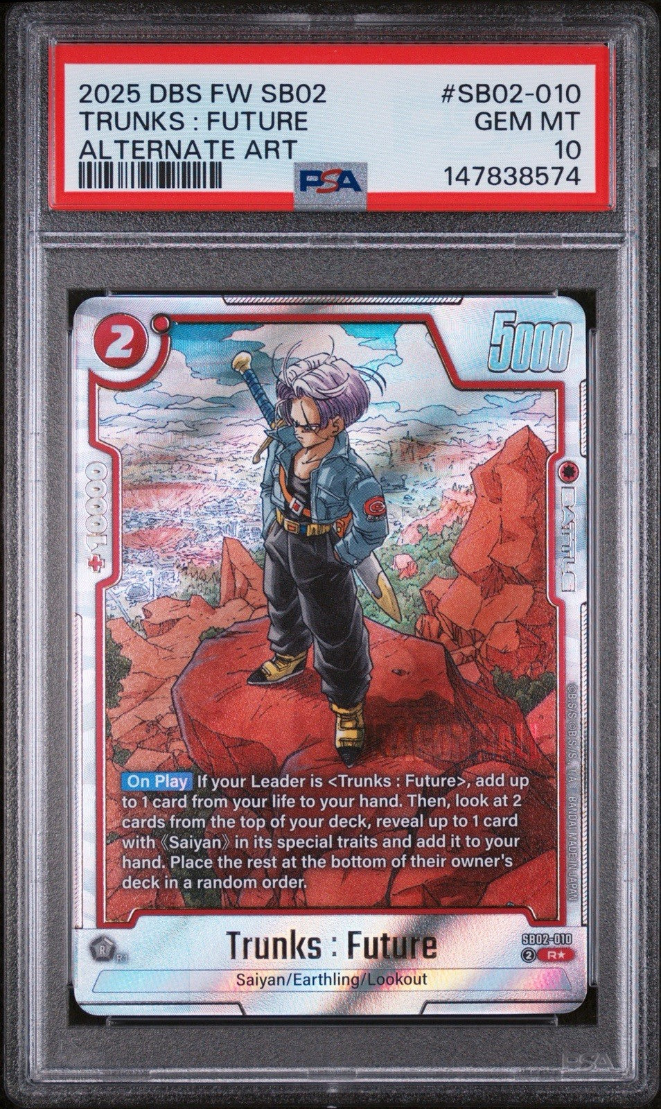💎 TRUNKS: FUTURE DRAGONBALL SB02-010 ALT ART~PSA GRADE 10! LOW POP FAST SHIP💨