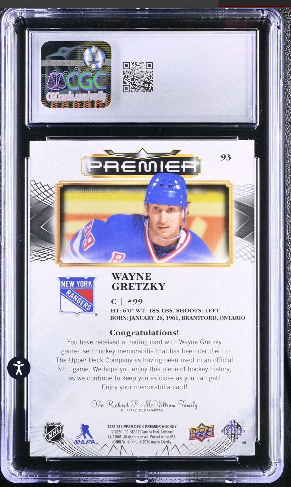 ‼️2022-23 Upper Deck Premier - Legends Wayne Gretzky #93 GRADE 9💨FAST SHIP