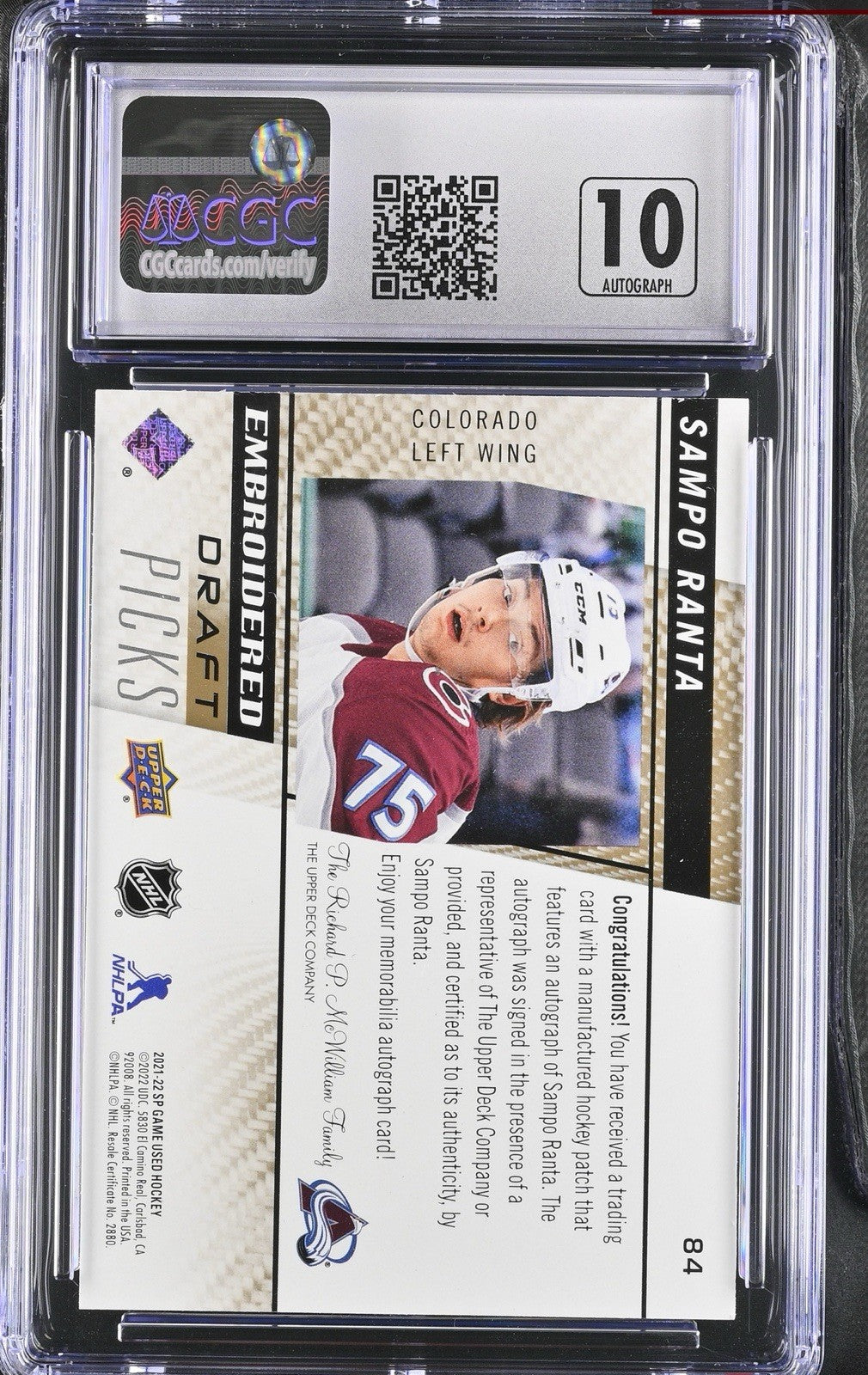 ‼️2021-22 SP Game Used Embroidered in History Autographs #84 Sampo Ranta CGC 9💨