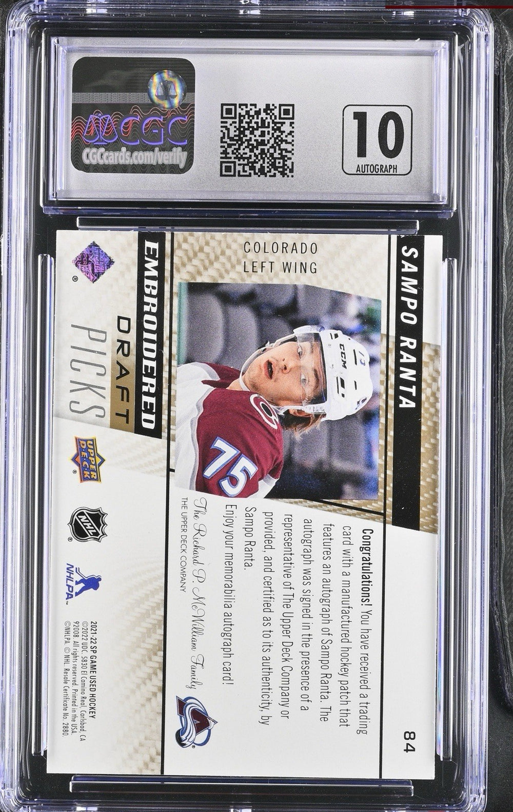 ‼️2021-22 SP Game Used Embroidered in History Autographs #84 Sampo Ranta CGC 9💨