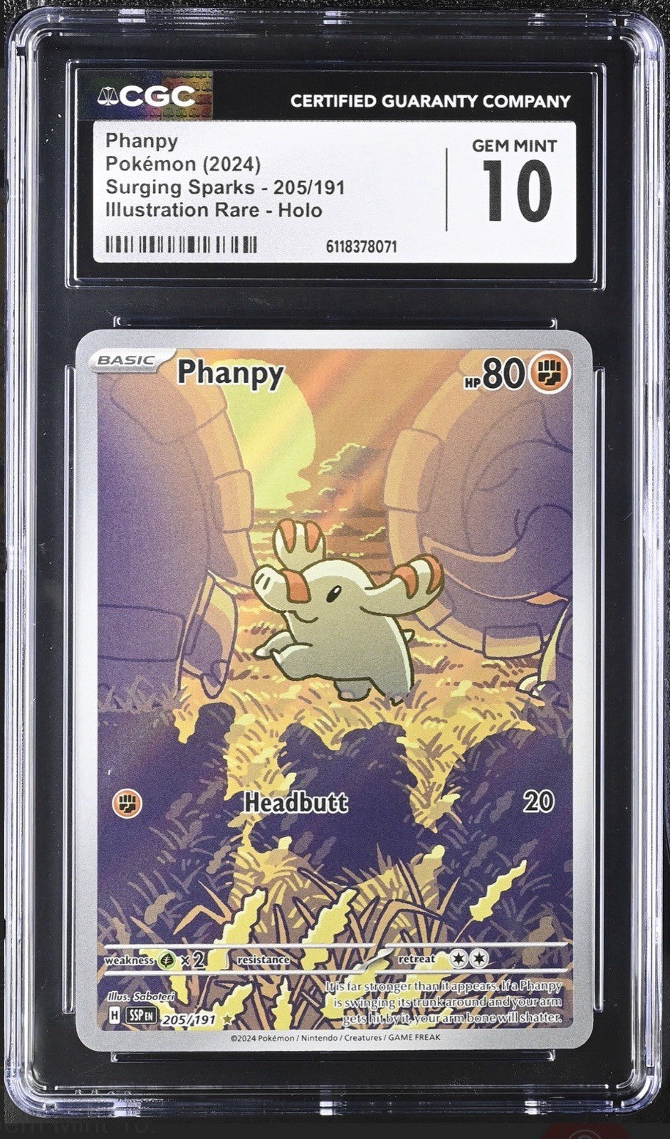 ‼️ Phanpy 205/191 IR Surging Sparks Pokemon~ GRADE 10~ SHOOT OFFER!💨