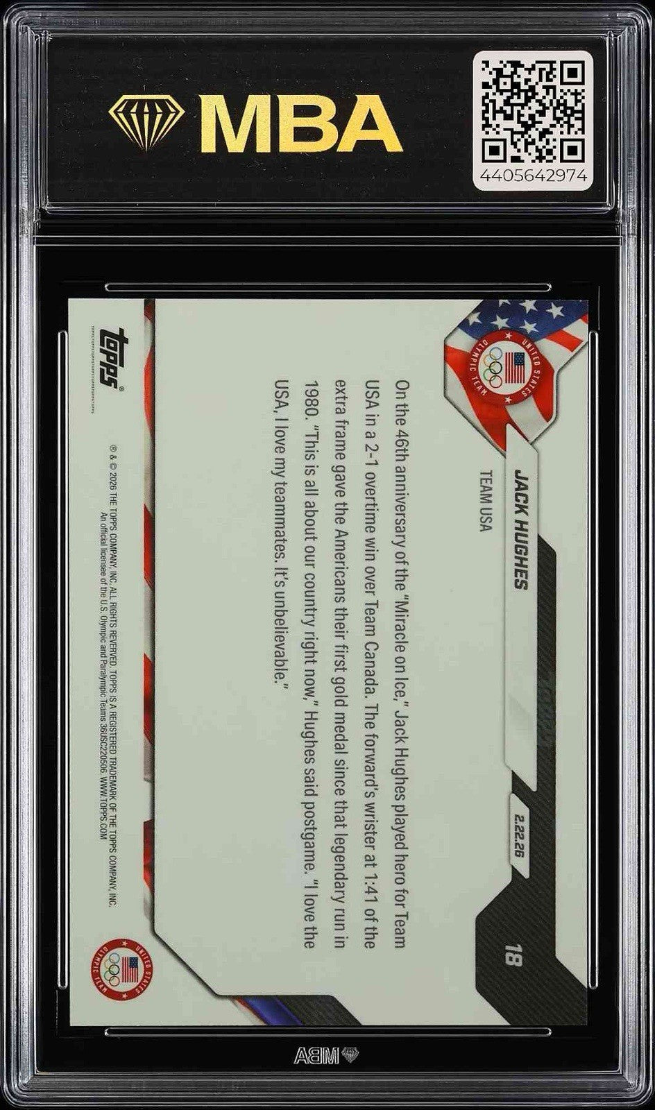 💎 2026 Topps Now Olympic Games - Jack Hughes #18 MBA GRADE 9.5! SHOOT OFFER💨