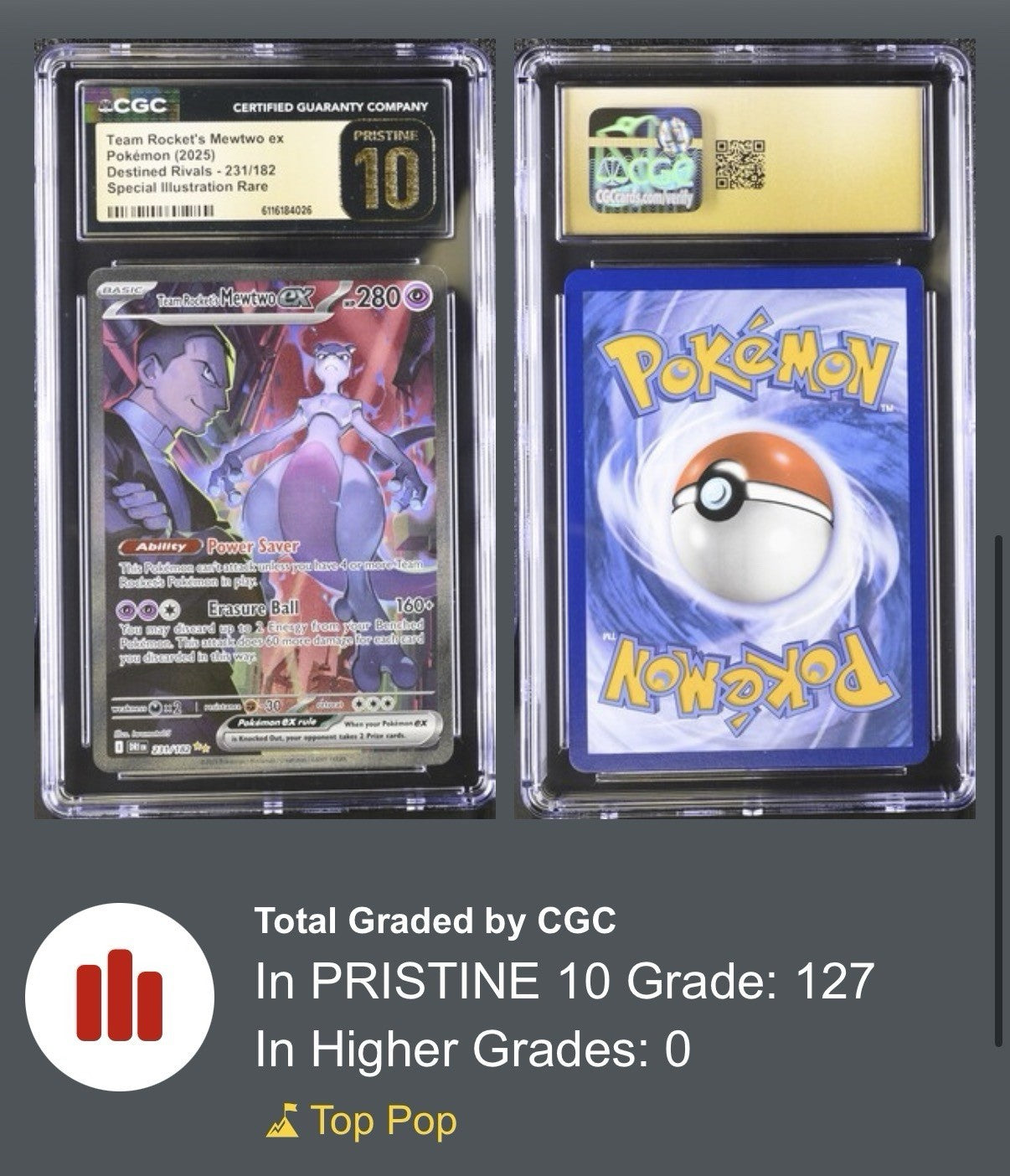 💎 Team Rocket's Mewtwo ex #231 Destined Rivals GRADE 10 PRISTINE GOLD LABEL!💨