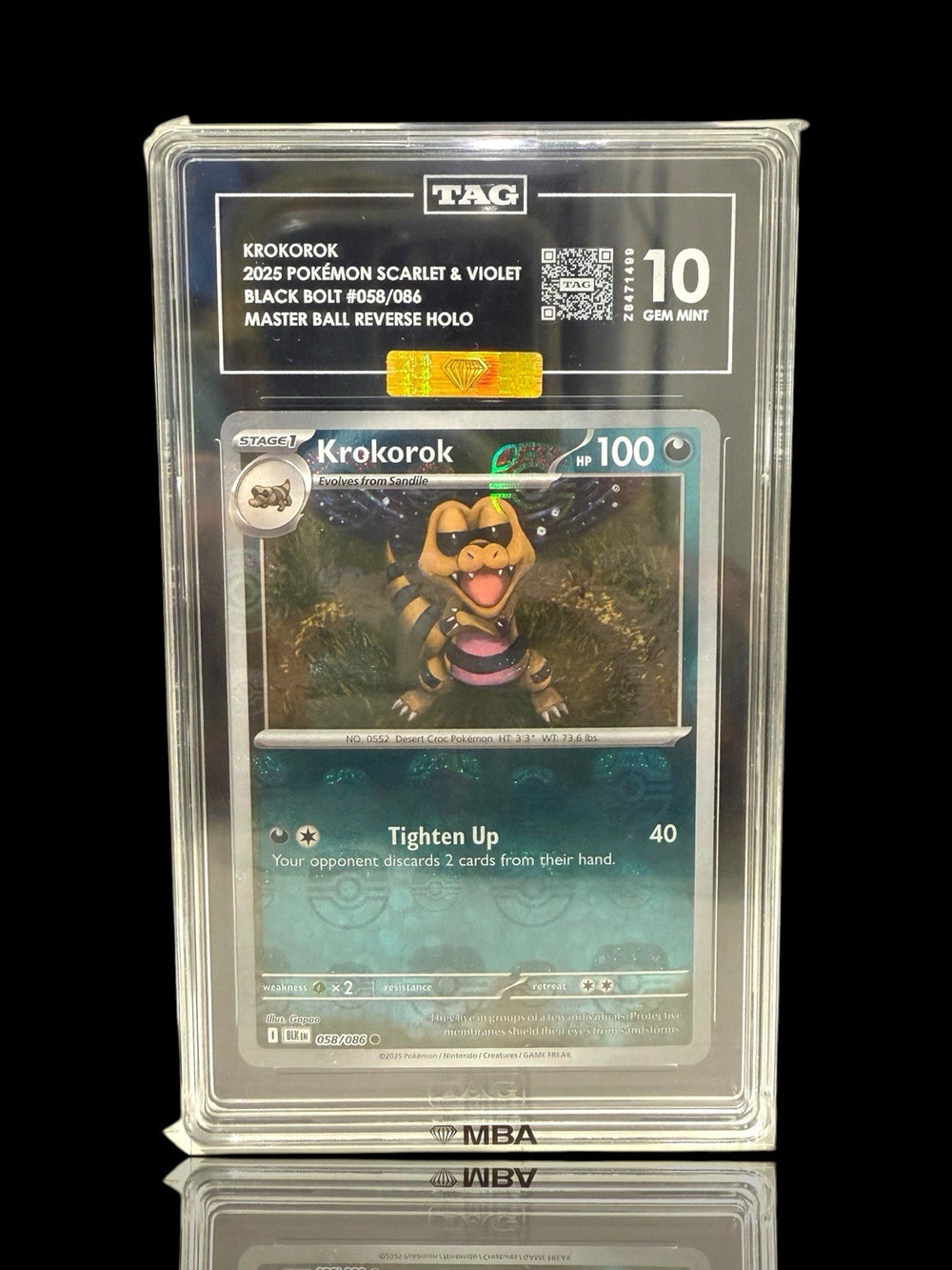 🐊 Krokorok MasterBall #058 Black Bolt TAG GRADE 10 GOLD DIAMOND PRISTINE MBA™️