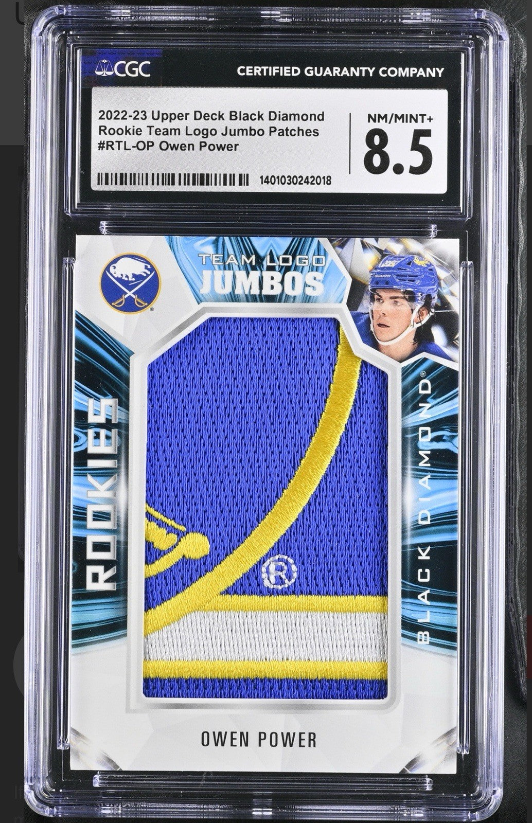 ‼️2022 UD OWEN POWER Black Diamond - Rookie Team Logo Jumbo GRADE 8.5~POP 1!💨