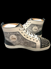 🚨CHRISTIAN LOUBOUTIN~LOU SPIKES ORLATO FLAT HIGH TOP RARE BLACK & WHITE SZ 47💨