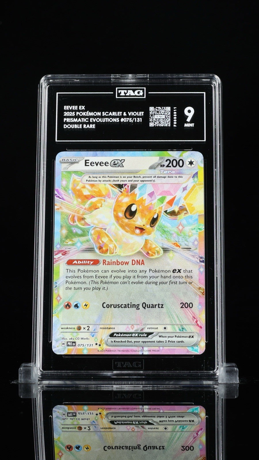 ‼️Eevee ex 075/131 Prismatic Evolutions Holo TAG GRADE 9! SHIPS SAME DAY!💨