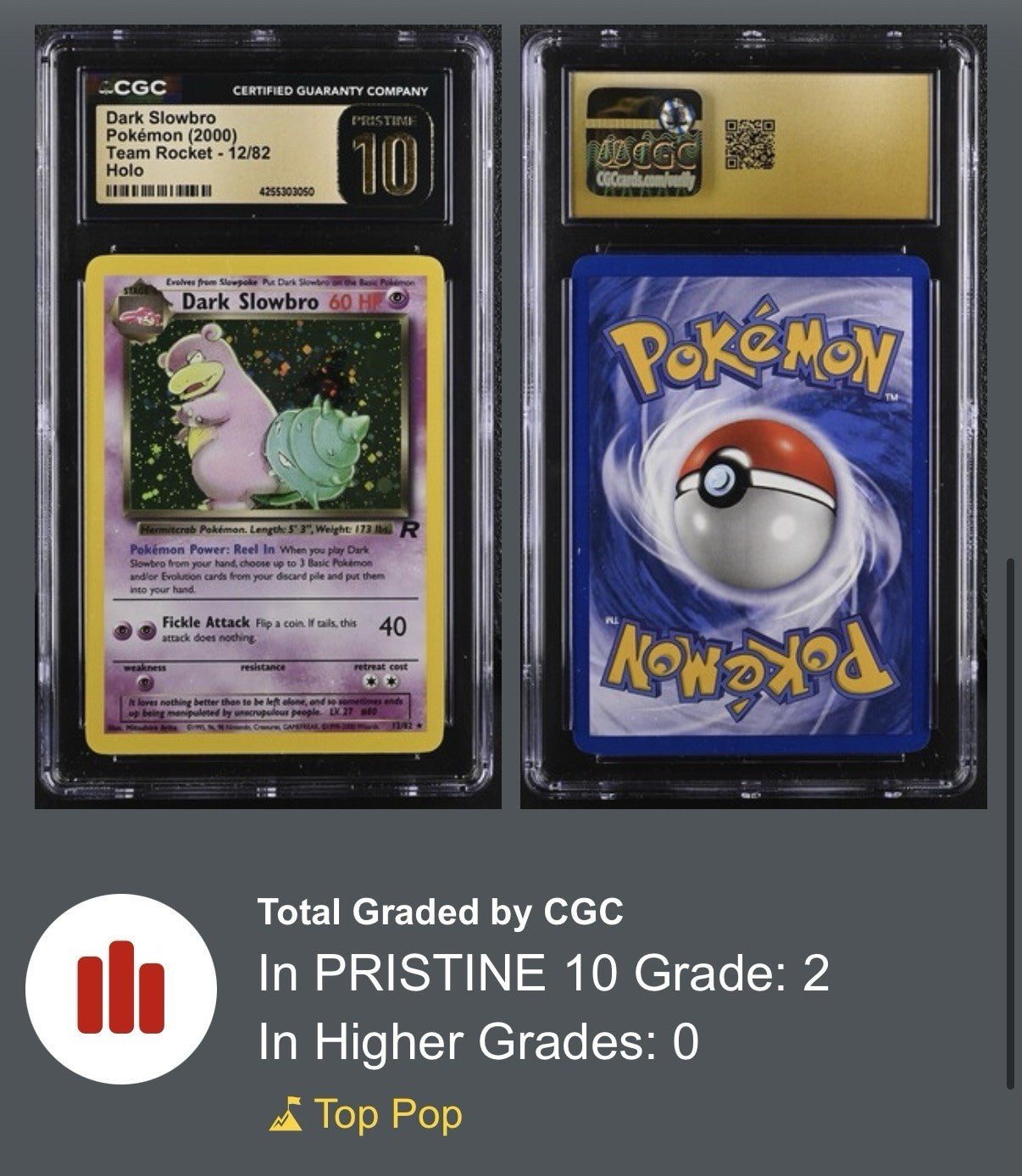 💎 Dark Slowbro Pokemon 2000 Team Rocket #12 ~PRISTINE 10 GOLD LABEL TOP POP 2💨