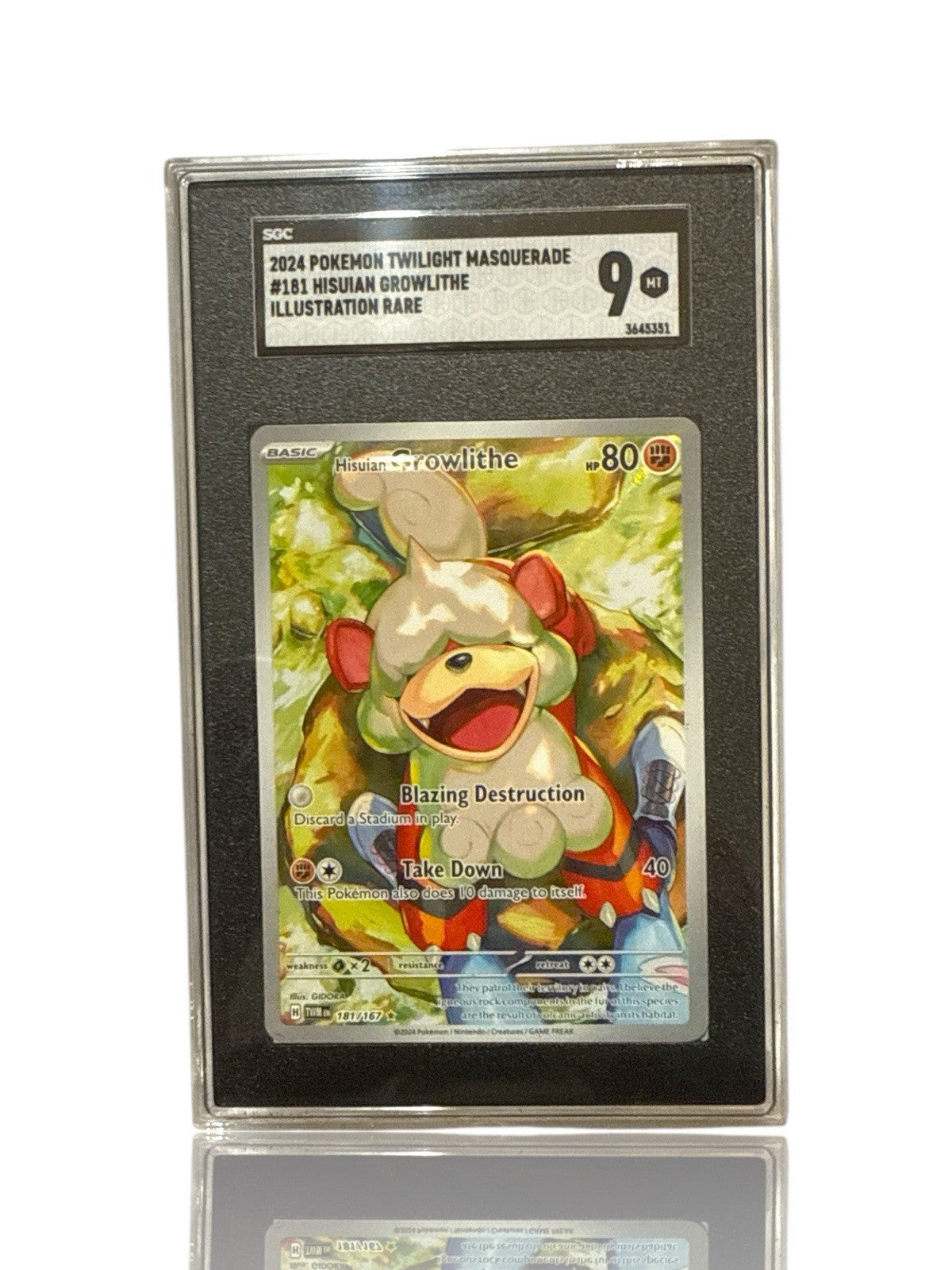 ‼️Pokemon Hisuian Growlithe 181/167: Twilight Masquerade Holo GRADE 9! FAST SHIP