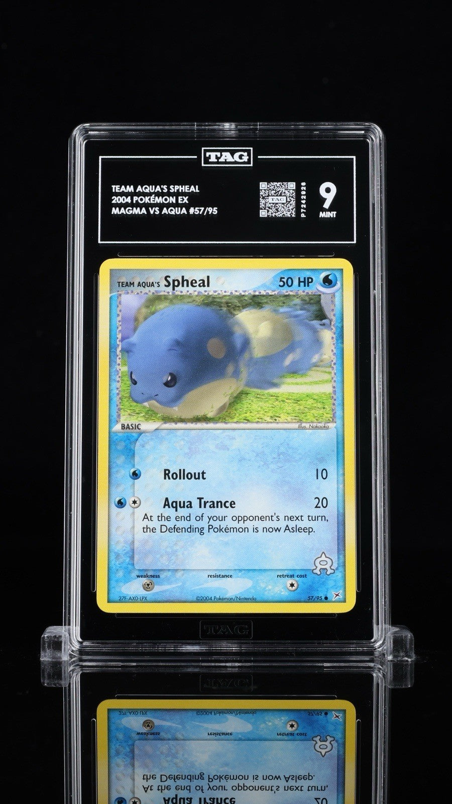 🚨 2004 Pokemon EX Team Magma vs Aqua's Spheal #57/95~ TAG GRADE 9~TOP RANKED💨