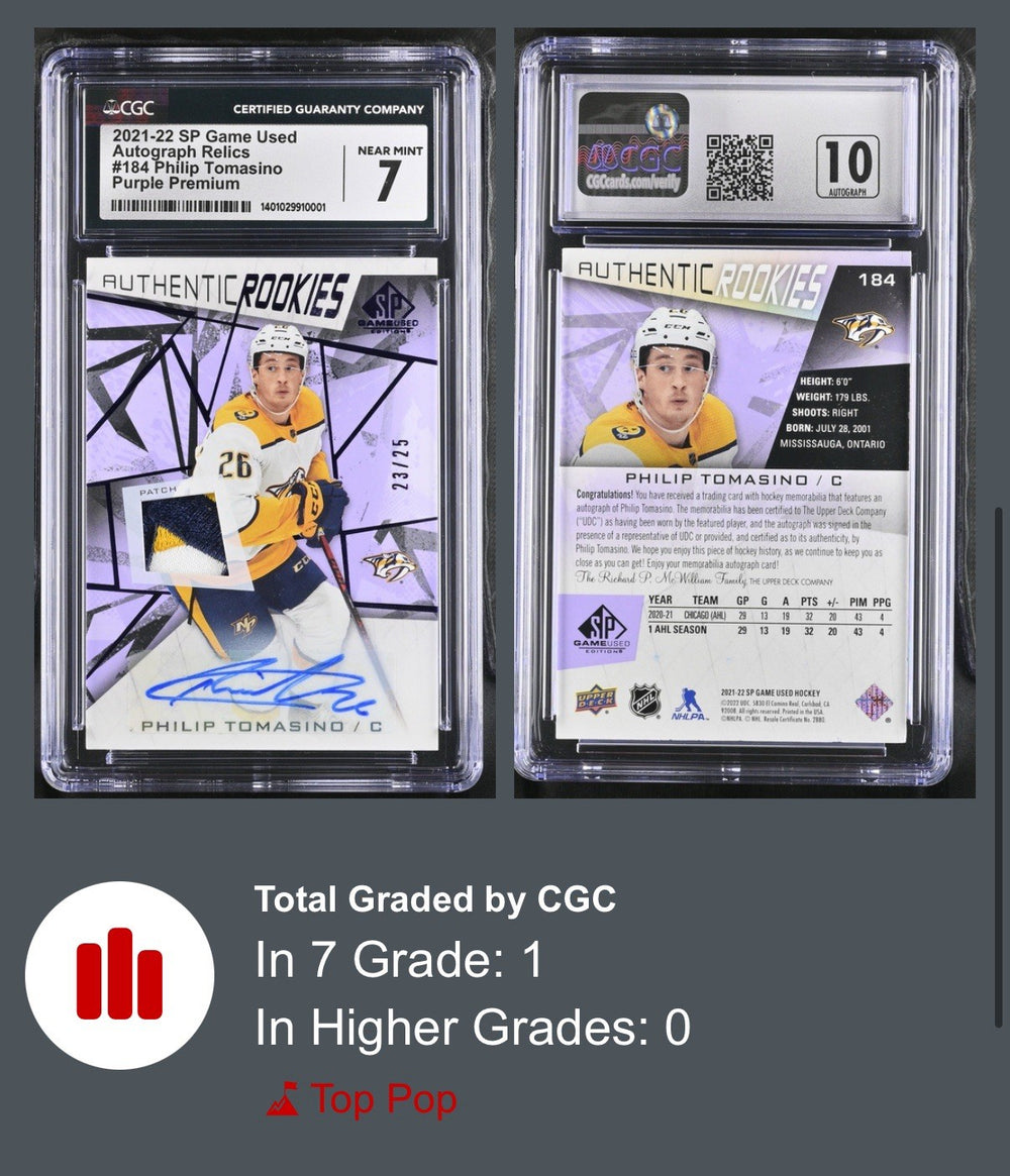 ‼️2021 SP Game Used Relics #184 Philip Tomasino Purple CGC 7~AUTO 10~POP 1💨