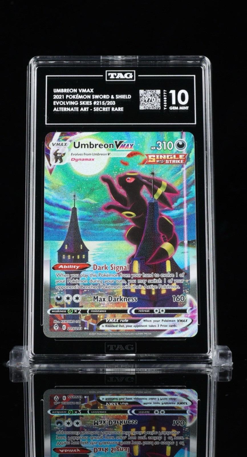 ‼️Umbreon VMAX (Alternate Art Secret) 215/203~ Evolving Skies Holo TAG 10💨