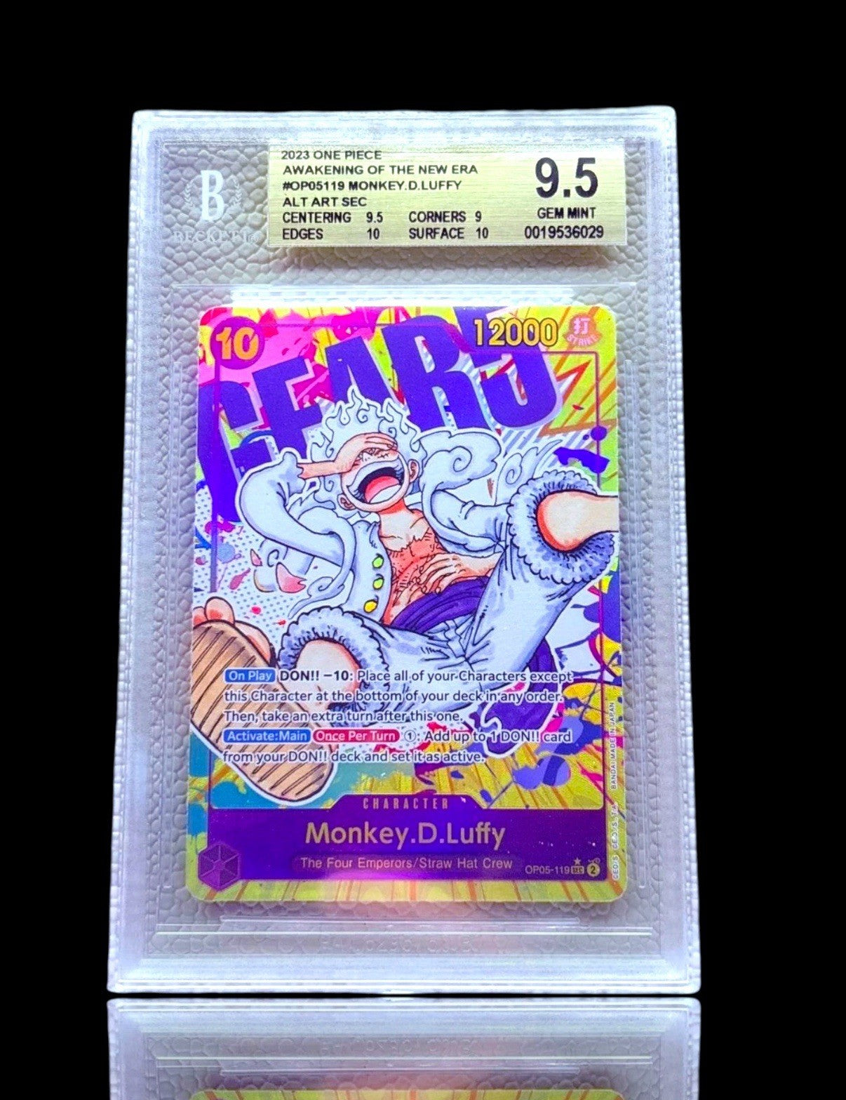 🔥Monkey.D.Luffy #119 Alt Art OP05-119 Awakening of the New Era BGS GEM MINT 9.5