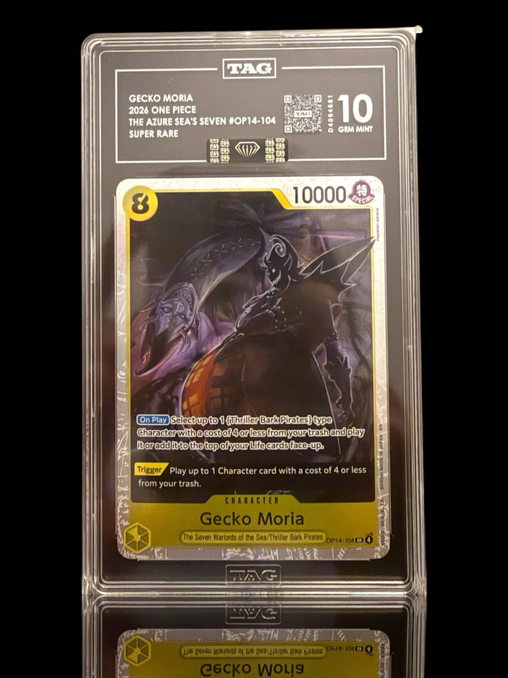 🚨 Gecko Moria OP14-104 The Azure Sea's Seven TAG 10 RANK #1~BLACK DIAMOND MBA💎