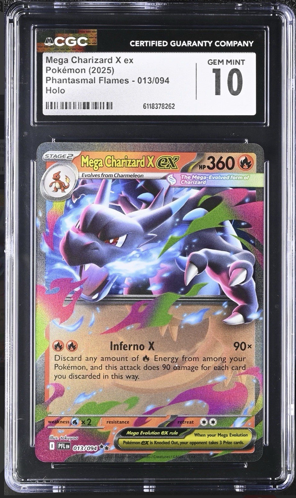🔥 Mega Charizard X ex #013 Phantasmal Flames Holo GRADE 10! FAST SHIP!💨