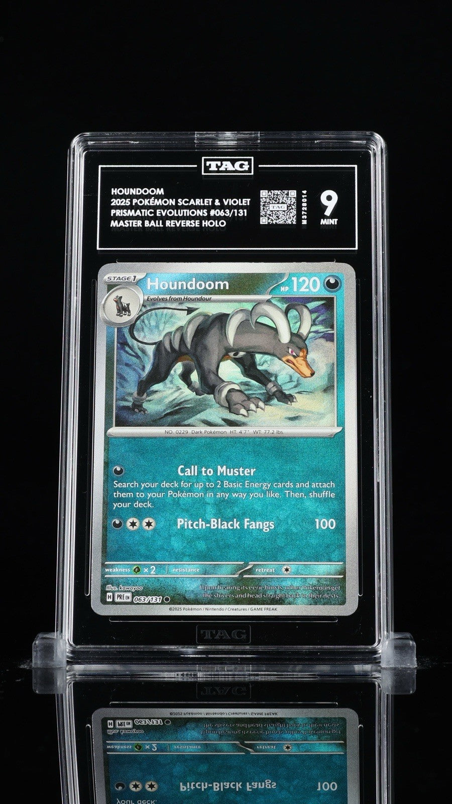 ‼️HOUNDOOM 2025 POKÉMON SCARLET PRISMATIC EVOLUTIONS #063 MASTER BALL TAG 9!💨