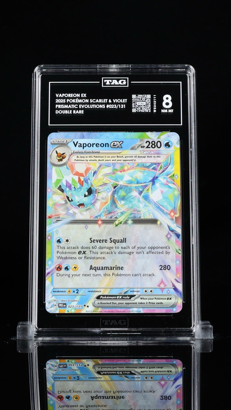 ‼️Vaporeon ex 023/131 Sv: Prismatic Evolutions Holo TAG GRADE 8! SHIPS FAST!💨
