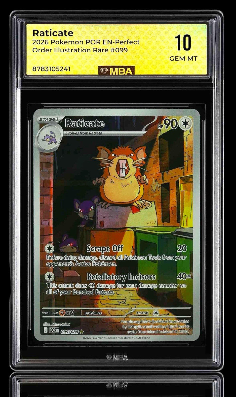 🚨 Raticate 099/088 Pokemon Perfect Order Holo~ MBA GRADE 10~ SHOOT OFFER!💨