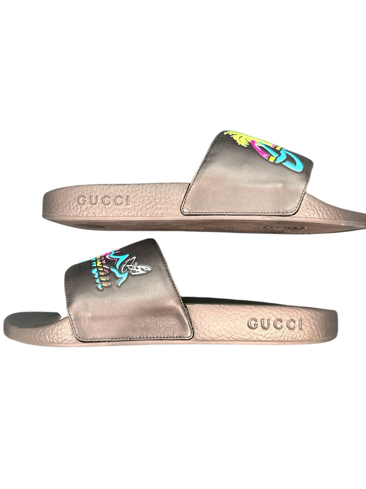 ‼️Gucci Men's Black Leather Top Rubber Sole Hawaii Logo Sandal SIZE 11~FAST SHIP