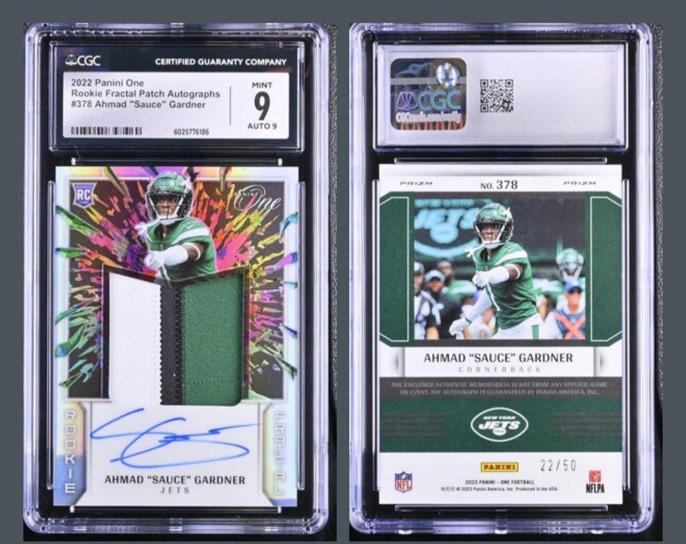  2022 Panini One Rookie Fractal Patch Autographs #378 Ahmad "Sauce" Gardner