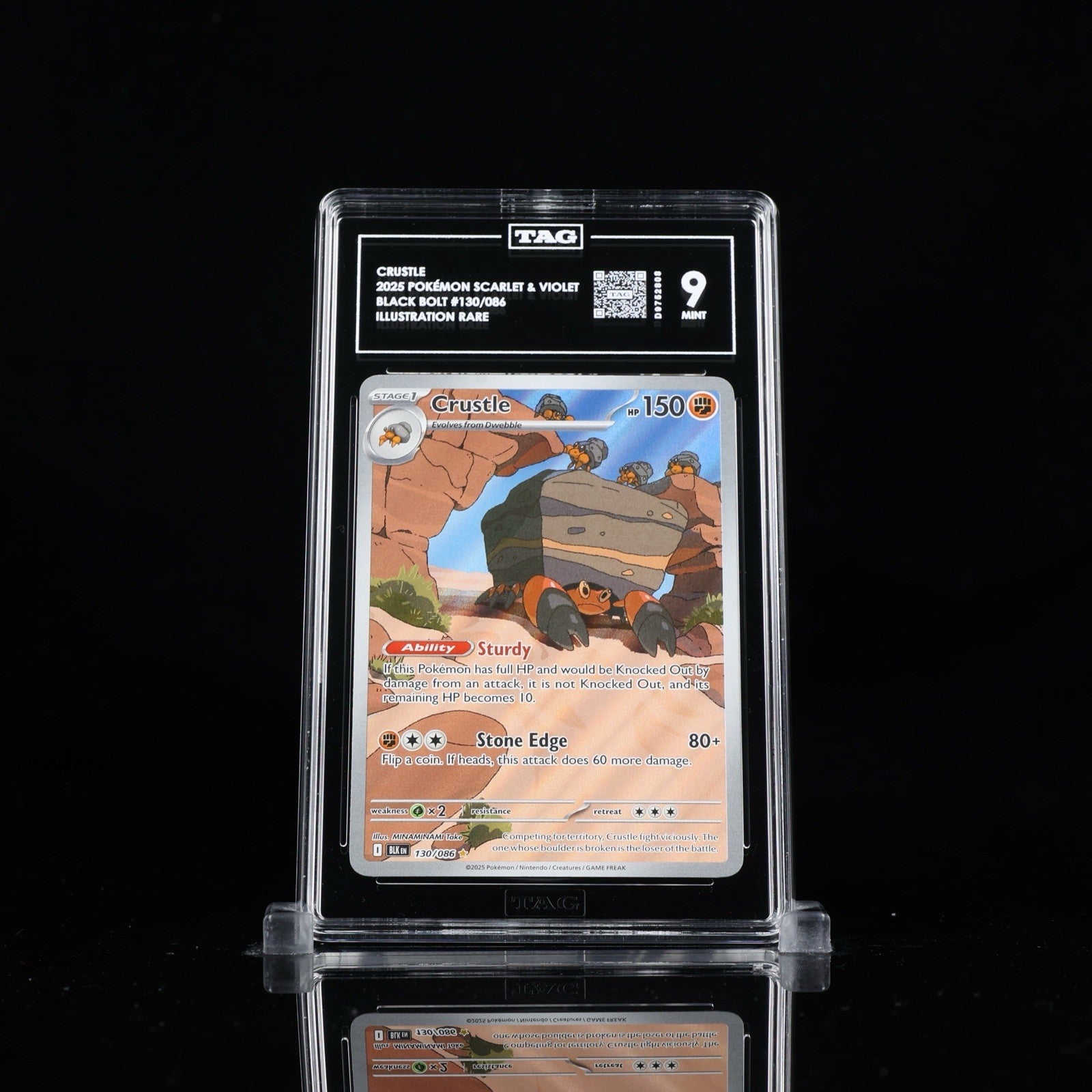 ‼️Pokemon Crustle 130/086: Black Bolt Holo GRADE 9! FAST SHIPPING~SHOOT OFFER💨