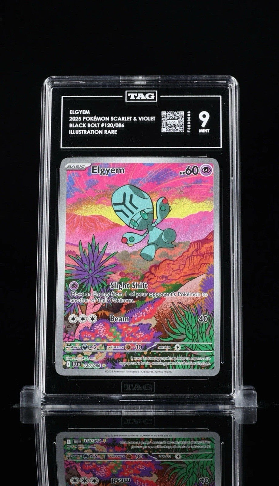 ‼️ELGYEM 2025 POKÉMON SCARLET & VIOLET BLACK BOLT #120 ILLUSTRATION RARE TAG 9💨